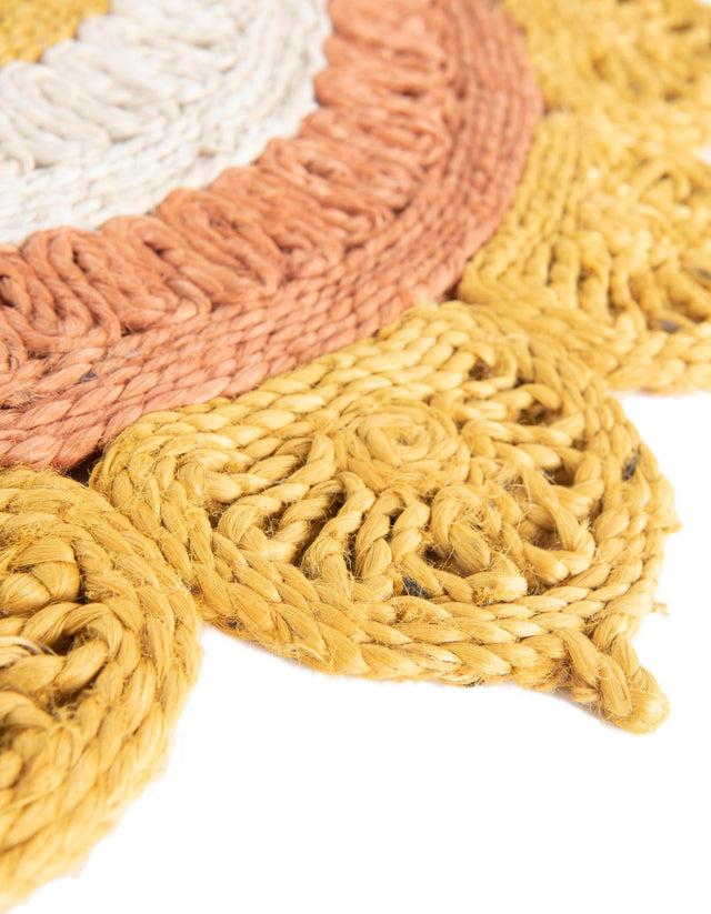 Sunflower Yellow 5' 3 x 5' 3 Braided Jute Round Area Rug 100% Jute Hand Braided Natural Eco-Friendly Boho Style Carpet for Living Rooms Dining Office Space Dorms for Sale at Rug Engine