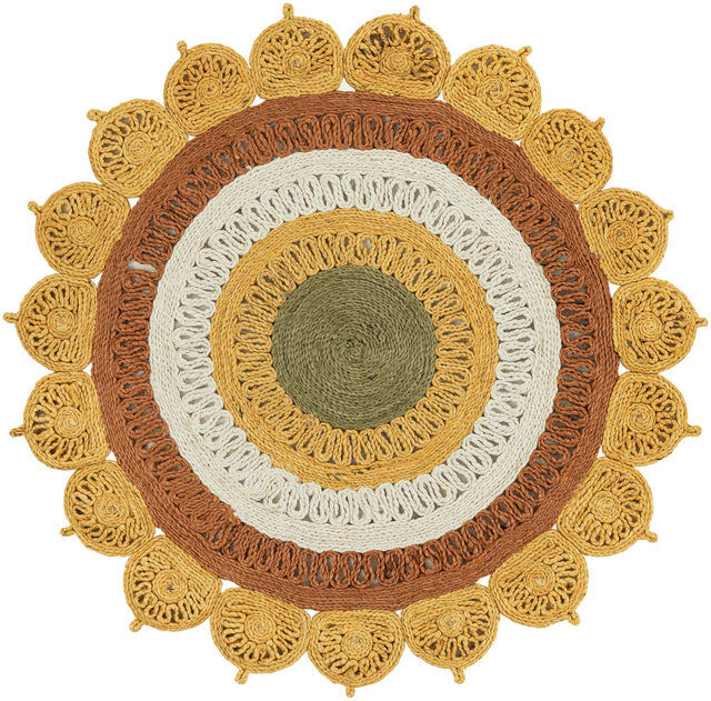 Sunflower Yellow 4' 1 x 4' 1 Braided Jute Round Area Rug 100% Jute Hand Braided Natural Eco-Friendly Boho Style Carpet for Living Rooms Dining Office Space Dorms for Sale at Rug Engine