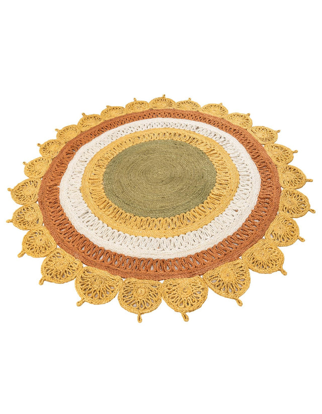 Sunflower Yellow 5' 3 x 5' 3 Braided Jute Round Area Rug 100% Jute Hand Braided Natural Eco-Friendly Boho Style Carpet for Living Rooms Dining Office Space Dorms for Sale at Rug Engine