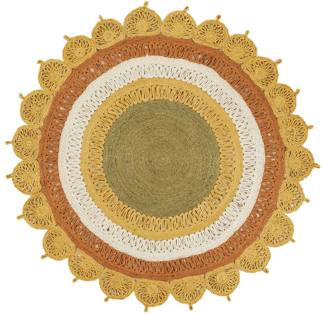 Sunflower Yellow 5' 3 x 5' 3 Braided Jute Round Area Rug 100% Jute Hand Braided Natural Eco-Friendly Boho Style Carpet for Living Rooms Dining Office Space Dorms for Sale at Rug Engine