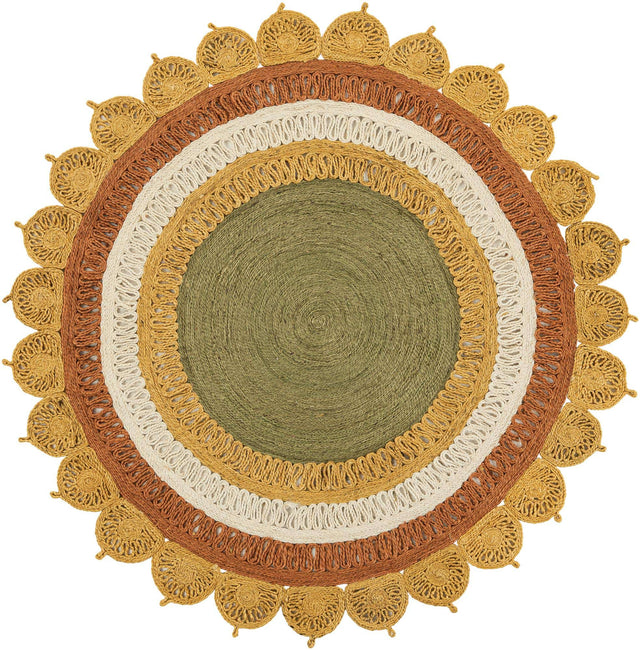 Sunflower Yellow 6' 1 x 6' 1 Braided Jute Round Area Rug 100% Jute Hand Braided Natural Eco-Friendly Boho Style Carpet for Living Rooms Dining Office Space Dorms for Sale at Rug Engine