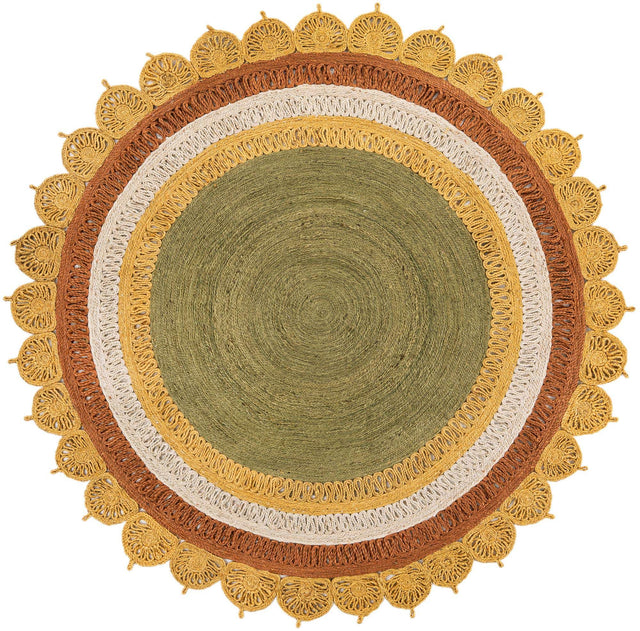 Sunflower Yellow 7' 10 x 7' 10 Braided Jute Round Area Rug 100% Jute Hand Braided Natural Eco-Friendly Boho Style Carpet for Living Rooms Dining Office Space Dorms for Sale at Rug Engine