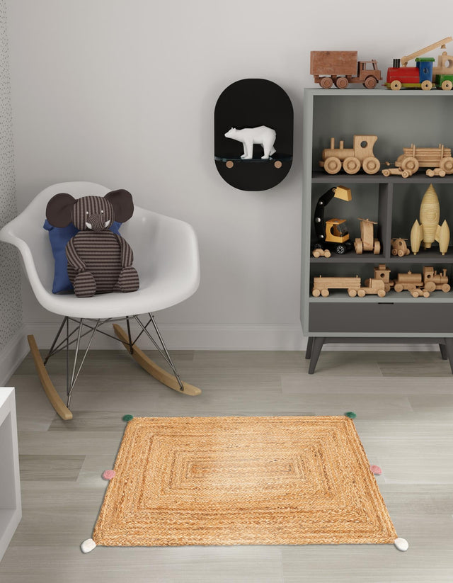 Multicolor 2' x 3' 1 Kids Braided Jute Rectangle Area Rug for Baby Nursery, Toddler Playroom, Bedrooms All Natural Eco-Friendly Sustainable Carpet for Sale at Rug Engine