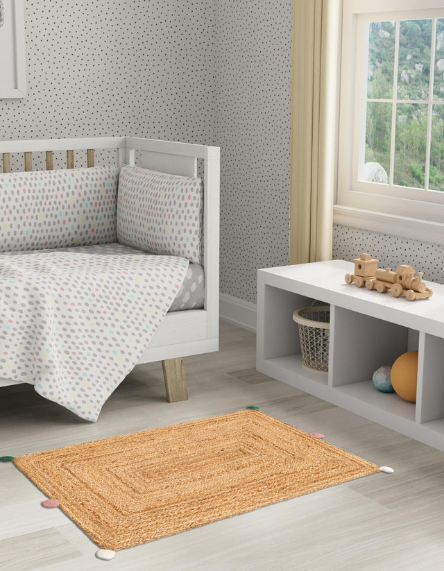 Multicolor 2' x 3' 1 Kids Braided Jute Rectangle Area Rug for Baby Nursery, Toddler Playroom, Bedrooms All Natural Eco-Friendly Sustainable Carpet for Sale at Rug Engine