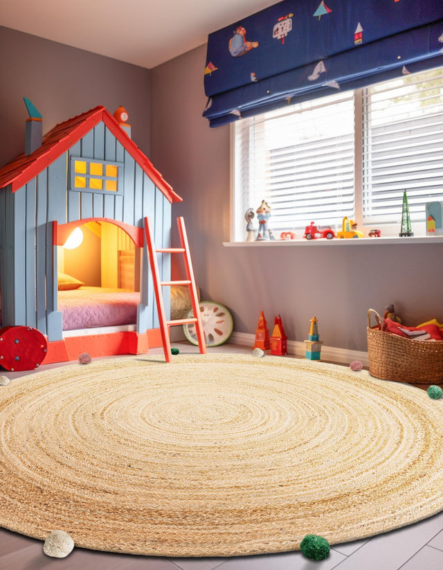 Multicolor 2' x 2' Kids Braided Jute Round Area Rug for Baby Nursery, Toddler Playroom, Bedrooms All Natural Eco-Friendly Sustainable Carpet for Sale at Rug Engine