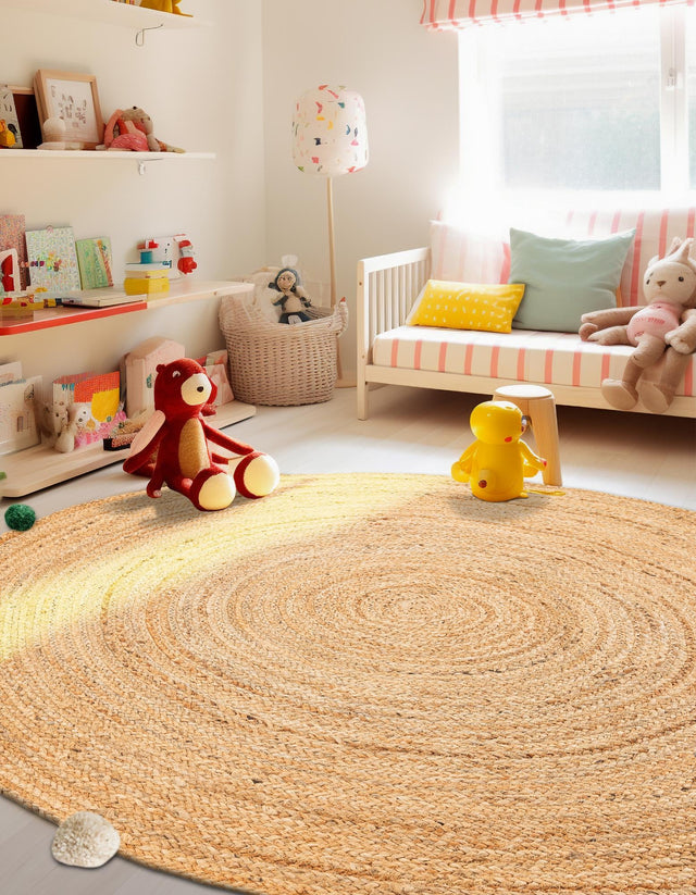 Multicolor 6' 1 x 6' 1 Kids Braided Jute Round Area Rug for Baby Nursery, Toddler Playroom, Bedrooms All Natural Eco-Friendly Sustainable Carpet for Sale at Rug Engine