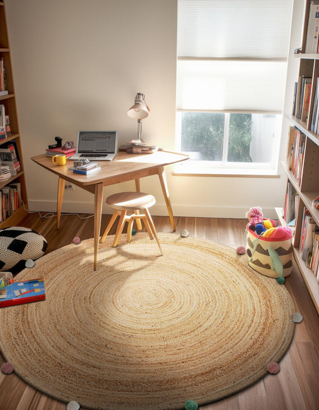 Multicolor 5' 3 x 5' 3 Kids Braided Jute Round Area Rug for Baby Nursery, Toddler Playroom, Bedrooms All Natural Eco-Friendly Sustainable Carpet for Sale at Rug Engine