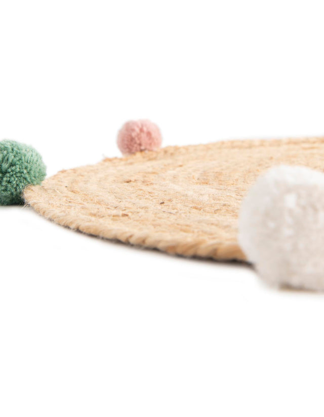 Multicolor 5' 3 x 5' 3 Kids Braided Jute Round Area Rug for Baby Nursery, Toddler Playroom, Bedrooms All Natural Eco-Friendly Sustainable Carpet for Sale at Rug Engine