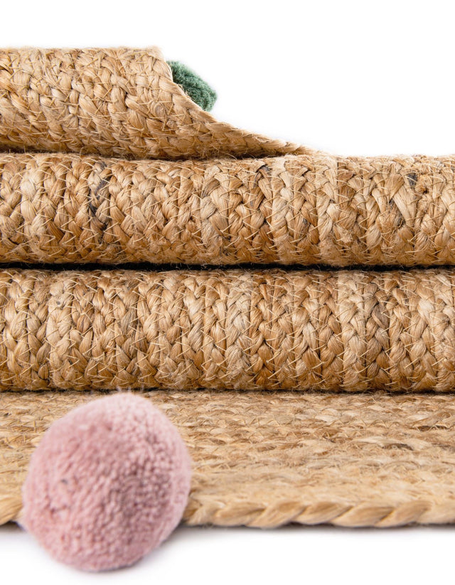 Multicolor 5' 3 x 5' 3 Kids Braided Jute Round Area Rug for Baby Nursery, Toddler Playroom, Bedrooms All Natural Eco-Friendly Sustainable Carpet for Sale at Rug Engine