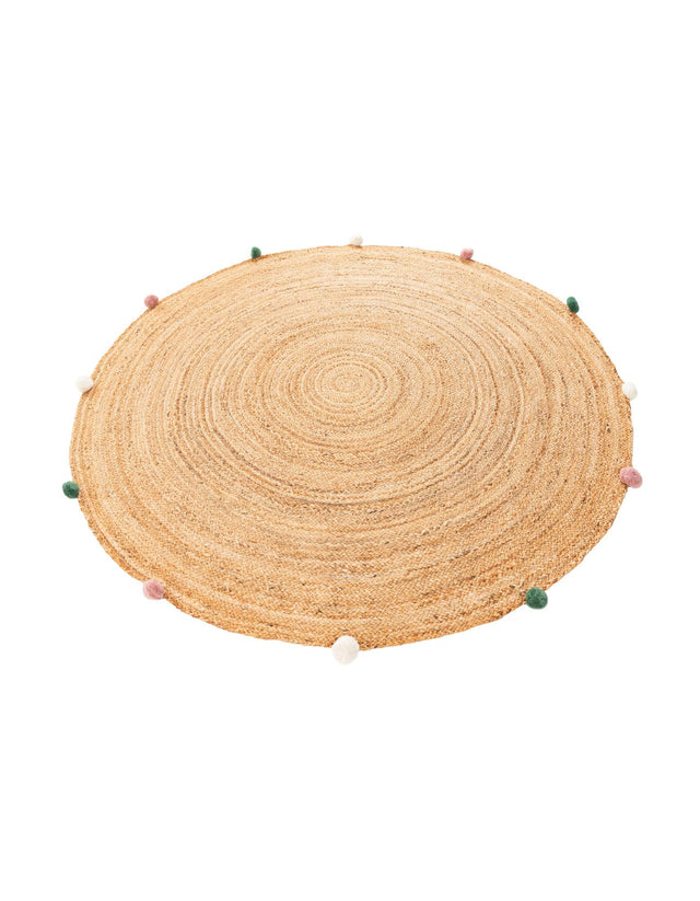 Multicolor 5' 3 x 5' 3 Kids Braided Jute Round Area Rug for Baby Nursery, Toddler Playroom, Bedrooms All Natural Eco-Friendly Sustainable Carpet for Sale at Rug Engine