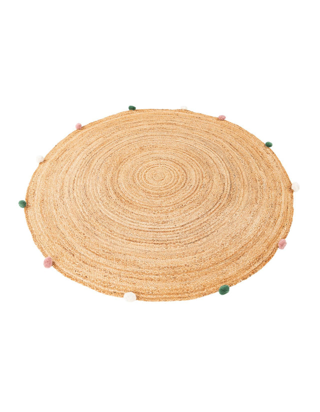 Multicolor 5' 3 x 5' 3 Kids Braided Jute Round Area Rug for Baby Nursery, Toddler Playroom, Bedrooms All Natural Eco-Friendly Sustainable Carpet for Sale at Rug Engine