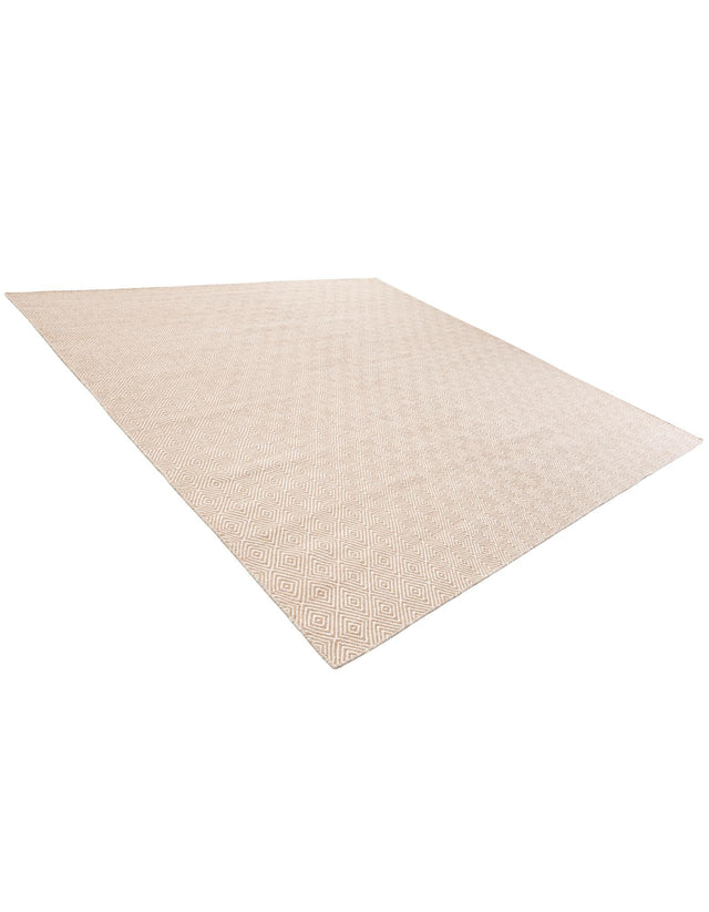 Beige 10' x 10' Geo Trellis Flatweave Square Area Rug 80% Wool & 20% Cotton Natural Geometric Carpet for Living, Office, Dining, Dorms for Sale at Rug Engine