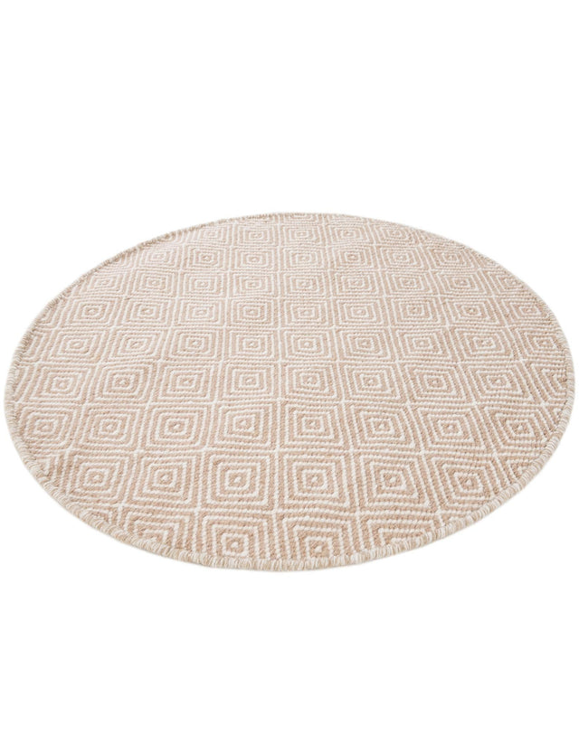 Beige 3' 1 x 3' 1 Geo Trellis Flatweave Round Area Rug 80% Wool & 20% Cotton Natural Geometric Carpet for Living, Office, Dining, Dorms for Sale at Rug Engine
