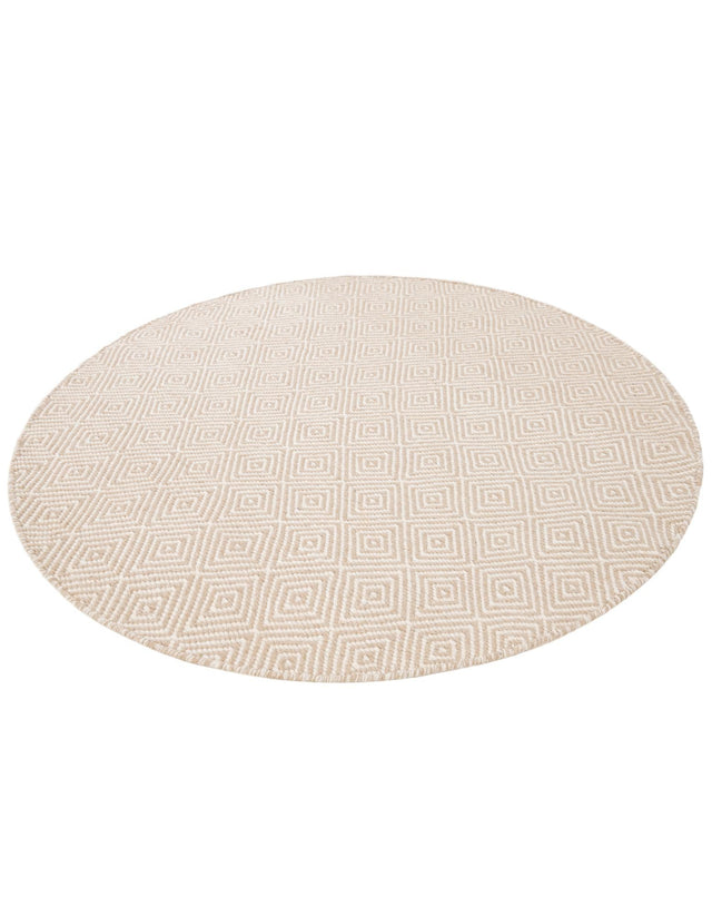 Beige 4' 1 x 4' 1 Geo Trellis Flatweave Round Area Rug 80% Wool & 20% Cotton Natural Geometric Carpet for Living, Office, Dining, Dorms for Sale at Rug Engine