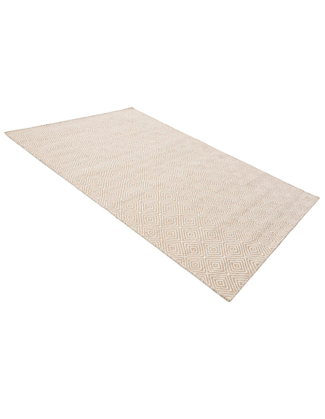 Beige 4' 1 x 6' 1 Geo Trellis Flatweave Rectangle Area Rug 80% Wool & 20% Cotton Natural Geometric Carpet for Living, Office, Dining, Dorms for Sale at Rug Engine