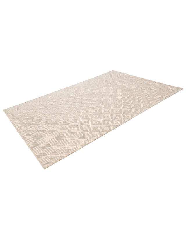 Beige 4' 1 x 6' 1 Geo Trellis Flatweave Rectangle Area Rug 80% Wool & 20% Cotton Natural Geometric Carpet for Living, Office, Dining, Dorms for Sale at Rug Engine