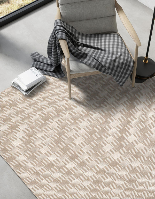 Beige 10' x 14' 1 Geo Trellis Flatweave Rectangle Area Rug 80% Wool & 20% Cotton Natural Geometric Carpet for Living, Office, Dining, Dorms for Sale at Rug Engine