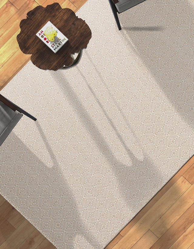 Beige 5' 1 x 8' Geo Trellis Flatweave Rectangle Area Rug 80% Wool & 20% Cotton Natural Geometric Carpet for Living, Office, Dining, Dorms for Sale at Rug Engine