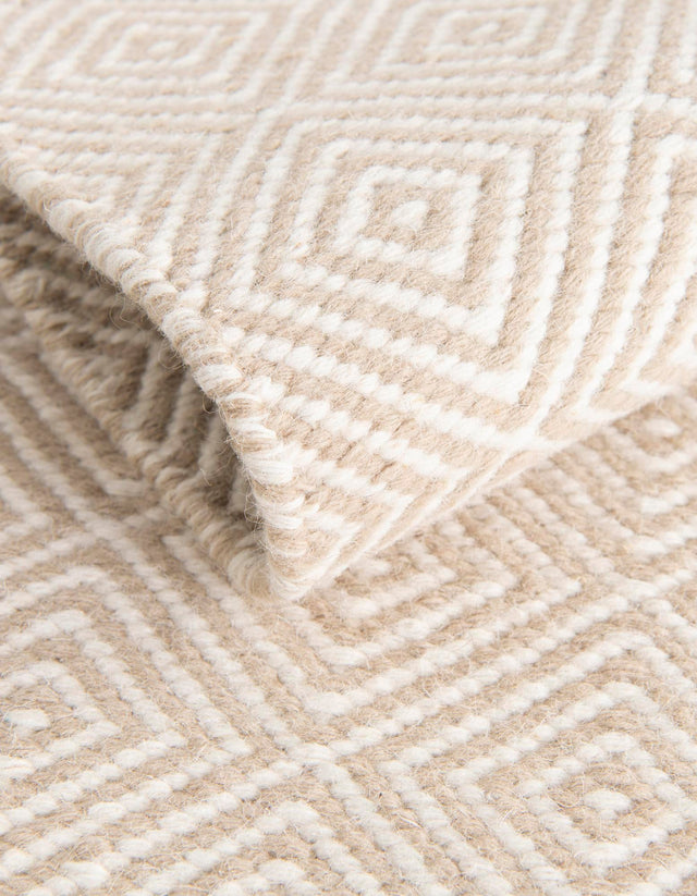 Beige 5' 1 x 8' Geo Trellis Flatweave Rectangle Area Rug 80% Wool & 20% Cotton Natural Geometric Carpet for Living, Office, Dining, Dorms for Sale at Rug Engine