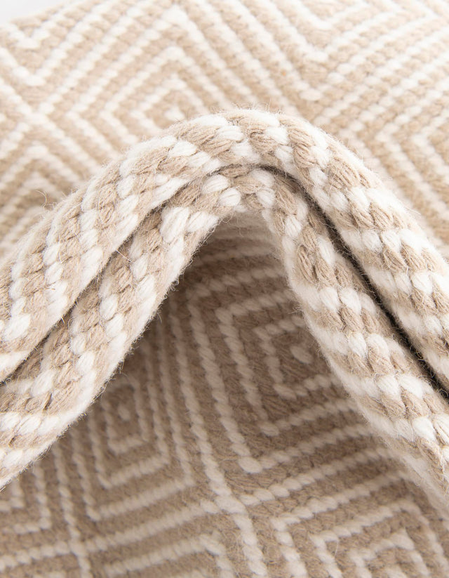 Beige 5' 1 x 8' Geo Trellis Flatweave Rectangle Area Rug 80% Wool & 20% Cotton Natural Geometric Carpet for Living, Office, Dining, Dorms for Sale at Rug Engine
