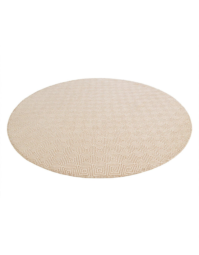 Beige 6' 1 x 6' 1 Geo Trellis Flatweave Round Area Rug 80% Wool & 20% Cotton Natural Geometric Carpet for Living, Office, Dining, Dorms for Sale at Rug Engine