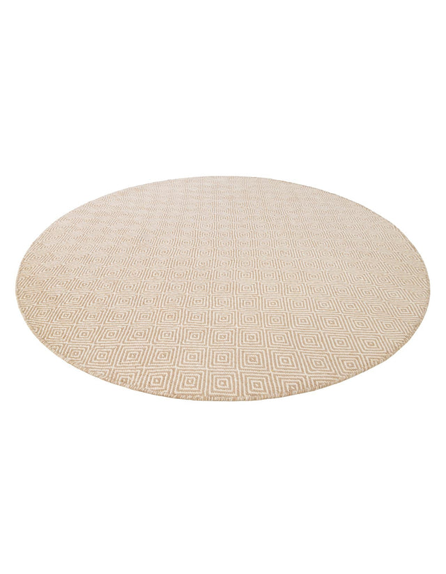 Beige 6' 1 x 6' 1 Geo Trellis Flatweave Round Area Rug 80% Wool & 20% Cotton Natural Geometric Carpet for Living, Office, Dining, Dorms for Sale at Rug Engine