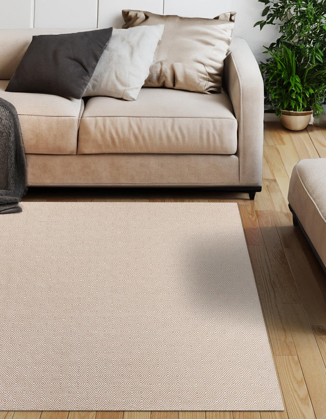 Beige 12' x 12' Geo Trellis Flatweave Square Area Rug 80% Wool & 20% Cotton Natural Geometric Carpet for Living, Office, Dining, Dorms for Sale at Rug Engine