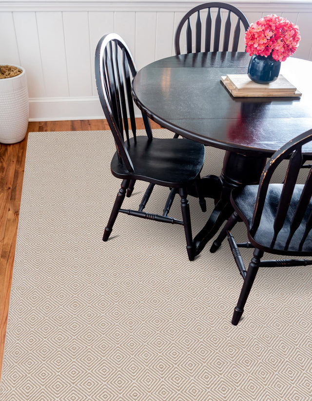 Beige 12' x 12' Geo Trellis Flatweave Square Area Rug 80% Wool & 20% Cotton Natural Geometric Carpet for Living, Office, Dining, Dorms for Sale at Rug Engine