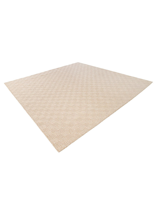 Beige 7' 10 x 7' 10 Geo Trellis Flatweave Square Area Rug 80% Wool & 20% Cotton Natural Geometric Carpet for Living, Office, Dining, Dorms for Sale at Rug Engine