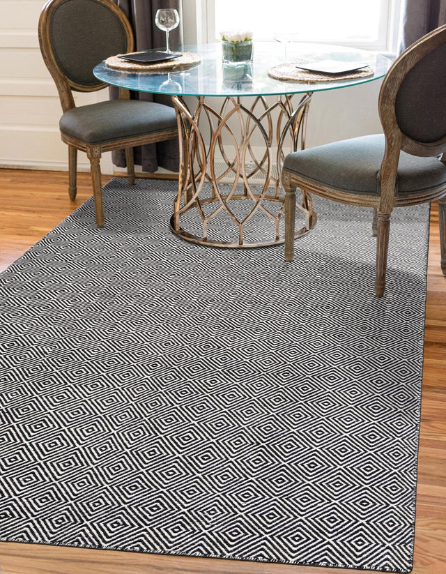 Black 2' x 3' 1 Geo Trellis Flatweave Rectangle Area Rug 80% Wool & 20% Cotton Natural Geometric Carpet for Living, Office, Dining, Dorms for Sale at Rug Engine