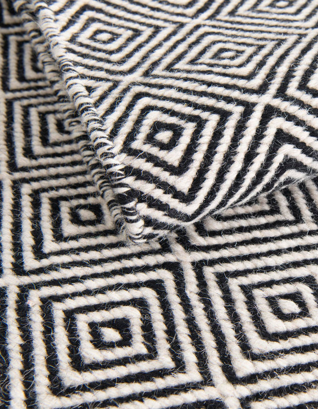 Black 5' 1 x 8' Geo Trellis Flatweave Rectangle Area Rug 80% Wool & 20% Cotton Natural Geometric Carpet for Living, Office, Dining, Dorms for Sale at Rug Engine