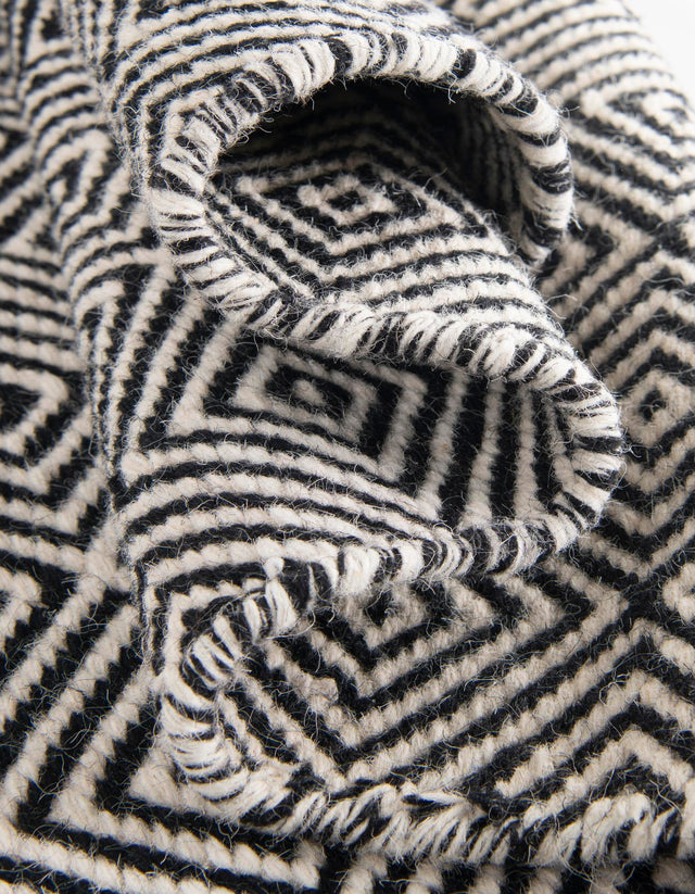 Black 7' 10 x 10' Geo Trellis Flatweave Rectangle Area Rug 80% Wool & 20% Cotton Natural Geometric Carpet for Living, Office, Dining, Dorms for Sale at Rug Engine