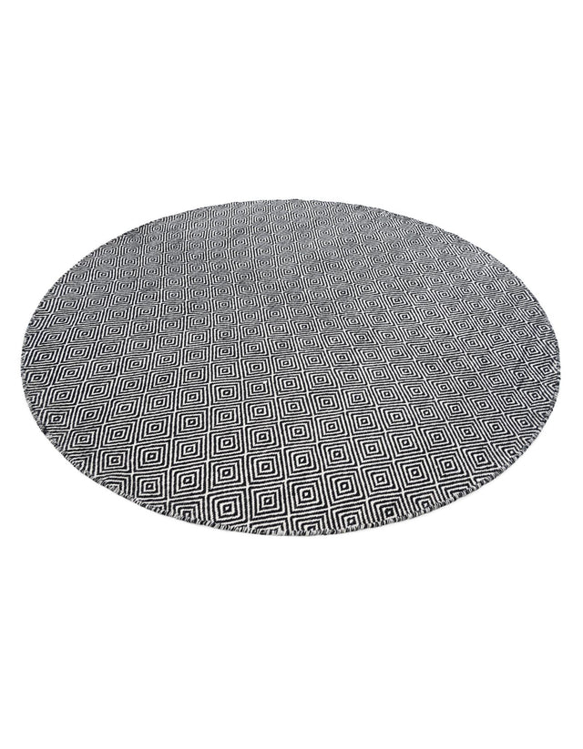 Black 6' 1 x 6' 1 Geo Trellis Flatweave Round Area Rug 80% Wool & 20% Cotton Natural Geometric Carpet for Living, Office, Dining, Dorms for Sale at Rug Engine
