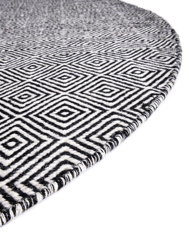 Black 6' 1 x 6' 1 Geo Trellis Flatweave Round Area Rug 80% Wool & 20% Cotton Natural Geometric Carpet for Living, Office, Dining, Dorms for Sale at Rug Engine