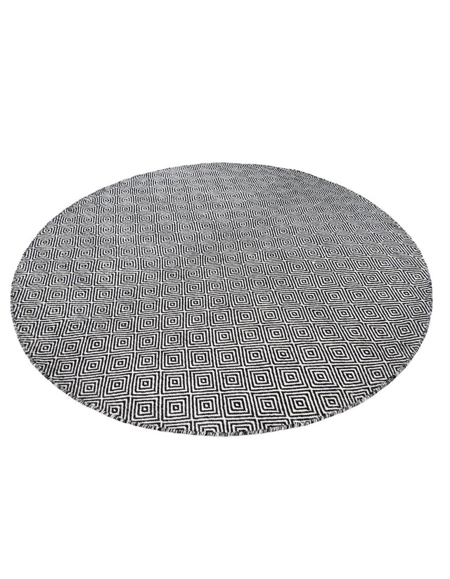 Black 6' 1 x 6' 1 Geo Trellis Flatweave Round Area Rug 80% Wool & 20% Cotton Natural Geometric Carpet for Living, Office, Dining, Dorms for Sale at Rug Engine