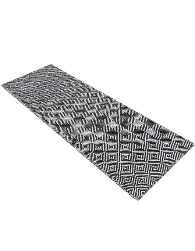 Black 2' x 6' 1 Geo Trellis Flatweave Runner Area Rug 80% Wool & 20% Cotton Natural Geometric Carpet for Living, Office, Dining, Dorms for Sale at Rug Engine