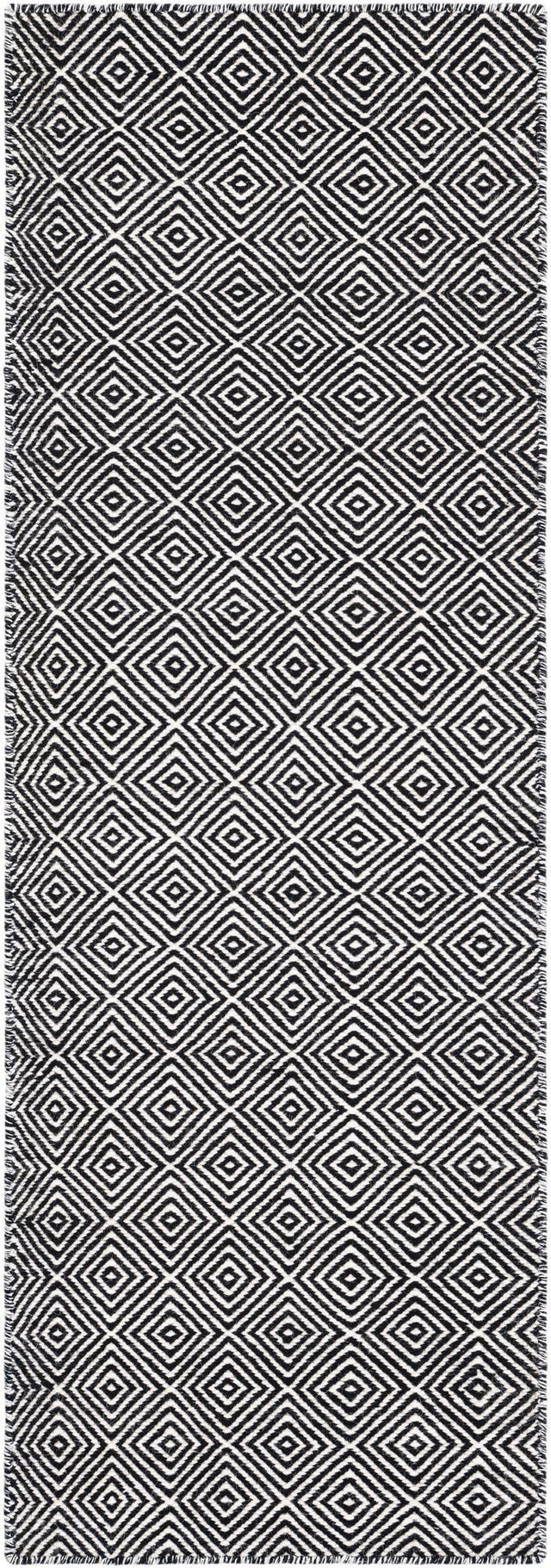 Black 2' x 6' 1 Geo Trellis Flatweave Runner Area Rug 80% Wool & 20% Cotton Natural Geometric Carpet for Living, Office, Dining, Dorms for Sale at Rug Engine