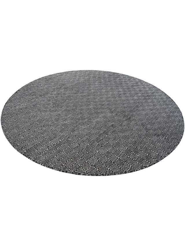 Black 7' 10 x 7' 10 Geo Trellis Flatweave Round Area Rug 80% Wool & 20% Cotton Natural Geometric Carpet for Living, Office, Dining, Dorms for Sale at Rug Engine