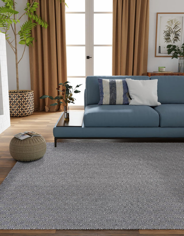Black 12' x 12' Geo Trellis Flatweave Square Area Rug 80% Wool & 20% Cotton Natural Geometric Carpet for Living, Office, Dining, Dorms for Sale at Rug Engine