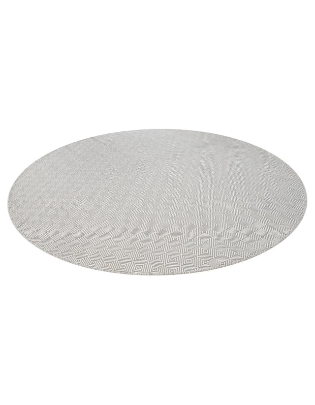 Gray 10' x 10' Geo Trellis Flatweave Round Area Rug 80% Wool & 20% Cotton Natural Geometric Carpet for Living, Office, Dining, Dorms for Sale at Rug Engine