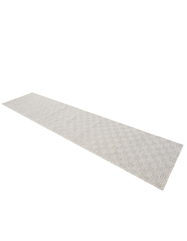 Gray 2' 7 x 12' Geo Trellis Flatweave Runner Area Rug 80% Wool & 20% Cotton Natural Geometric Carpet for Living, Office, Dining, Dorms for Sale at Rug Engine