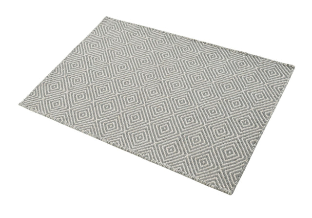 Gray 2' x 3' 1 Geo Trellis Flatweave Rectangle Area Rug 80% Wool & 20% Cotton Natural Geometric Carpet for Living, Office, Dining, Dorms for Sale at Rug Engine