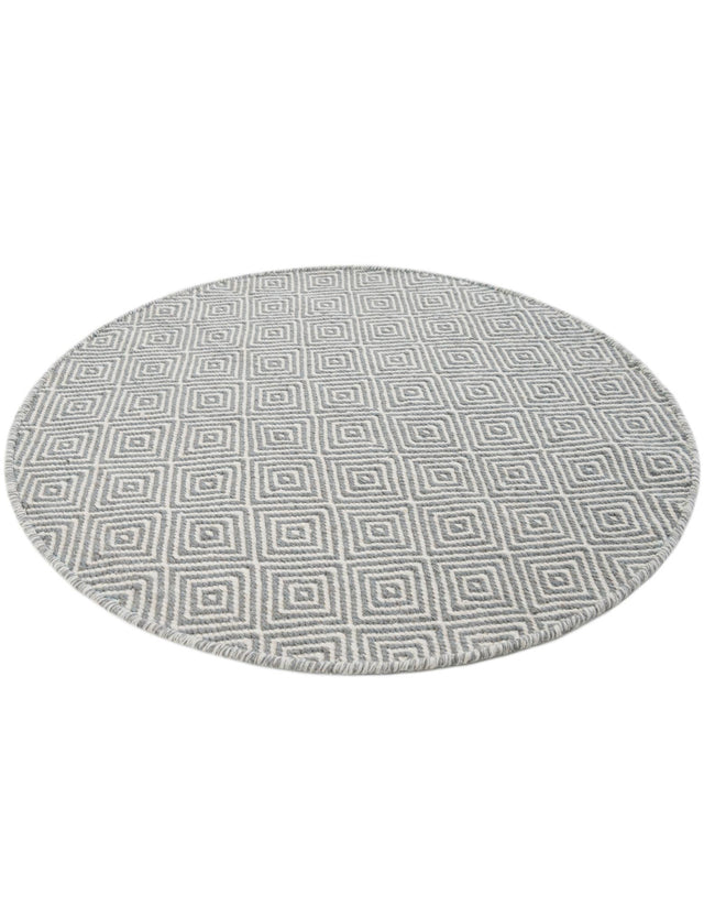 Gray 3' 1 x 3' 1 Geo Trellis Flatweave Round Area Rug 80% Wool & 20% Cotton Natural Geometric Carpet for Living, Office, Dining, Dorms for Sale at Rug Engine