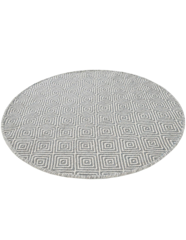 Gray 3' 1 x 3' 1 Geo Trellis Flatweave Round Area Rug 80% Wool & 20% Cotton Natural Geometric Carpet for Living, Office, Dining, Dorms for Sale at Rug Engine
