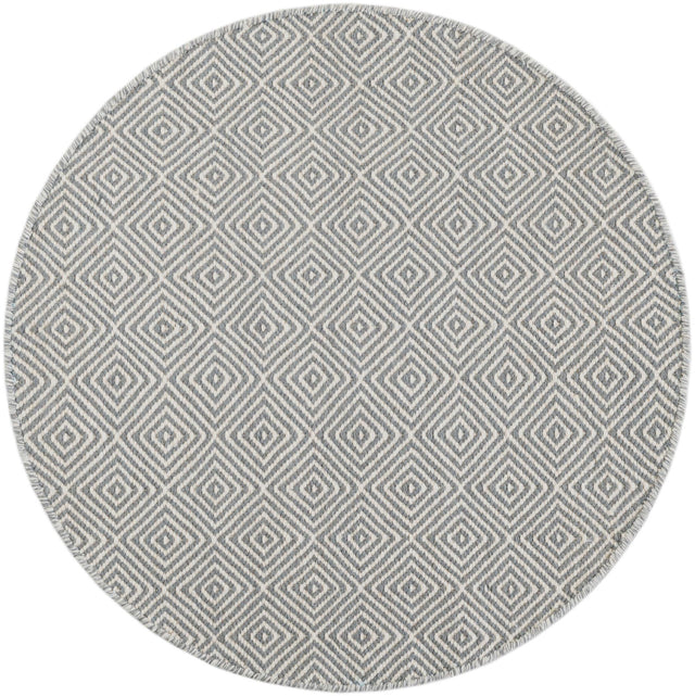Gray 3' 1 x 3' 1 Geo Trellis Flatweave Round Area Rug 80% Wool & 20% Cotton Natural Geometric Carpet for Living, Office, Dining, Dorms for Sale at Rug Engine