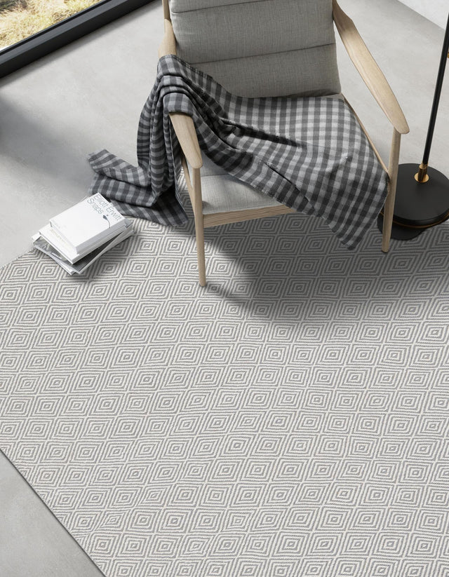 Gray 10' x 14' 1 Geo Trellis Flatweave Rectangle Area Rug 80% Wool & 20% Cotton Natural Geometric Carpet for Living, Office, Dining, Dorms for Sale at Rug Engine