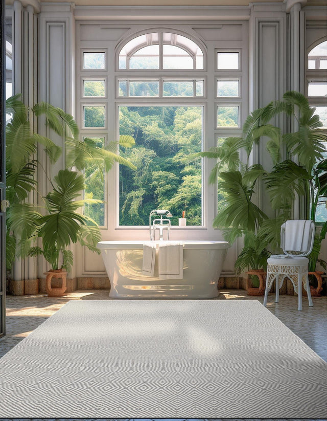 Gray 6' 1 x 9' Geo Trellis Flatweave Rectangle Area Rug 80% Wool & 20% Cotton Natural Geometric Carpet for Living, Office, Dining, Dorms for Sale at Rug Engine