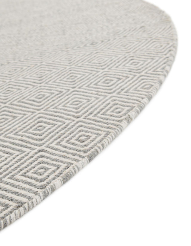 Gray 3' 1 x 3' 1 Geo Trellis Flatweave Round Area Rug 80% Wool & 20% Cotton Natural Geometric Carpet for Living, Office, Dining, Dorms for Sale at Rug Engine