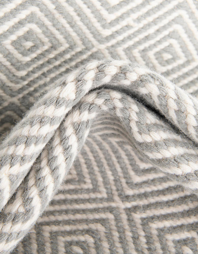 Gray 2' 7 x 14' 1 Geo Trellis Flatweave Runner Area Rug 80% Wool & 20% Cotton Natural Geometric Carpet for Living, Office, Dining, Dorms for Sale at Rug Engine