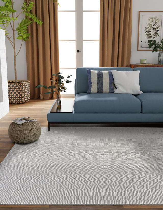 Gray 7' 10 x 7' 10 Geo Trellis Flatweave Square Area Rug 80% Wool & 20% Cotton Natural Geometric Carpet for Living, Office, Dining, Dorms for Sale at Rug Engine